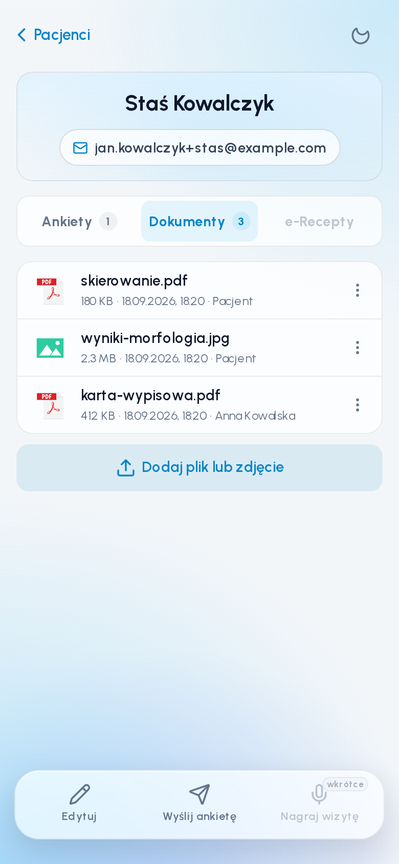 Karta pacjenta w aplikacji mobilnej