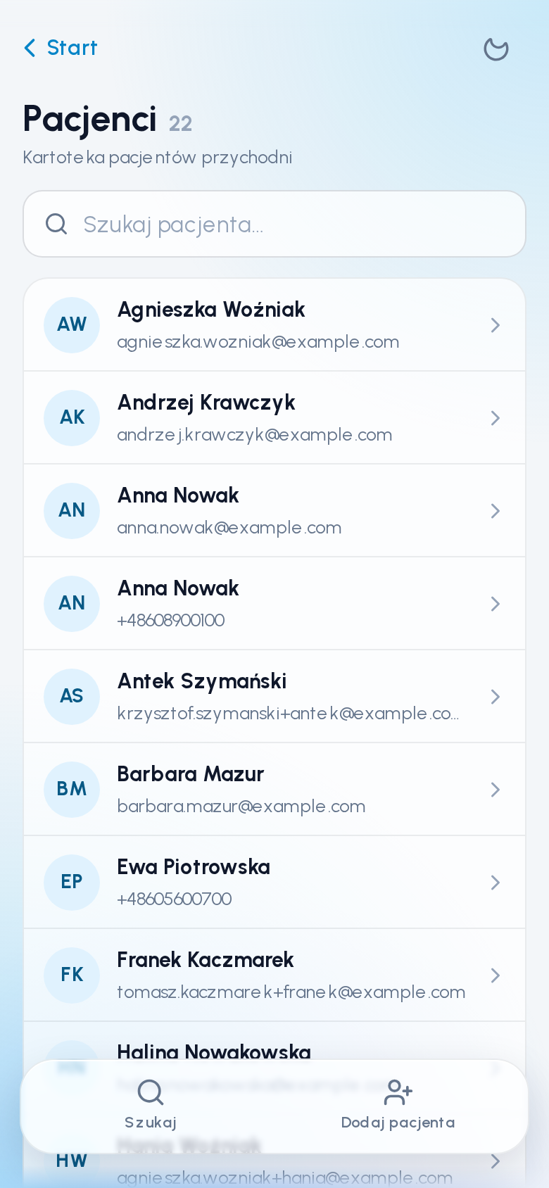 Lista pacjentów w aplikacji mobilnej