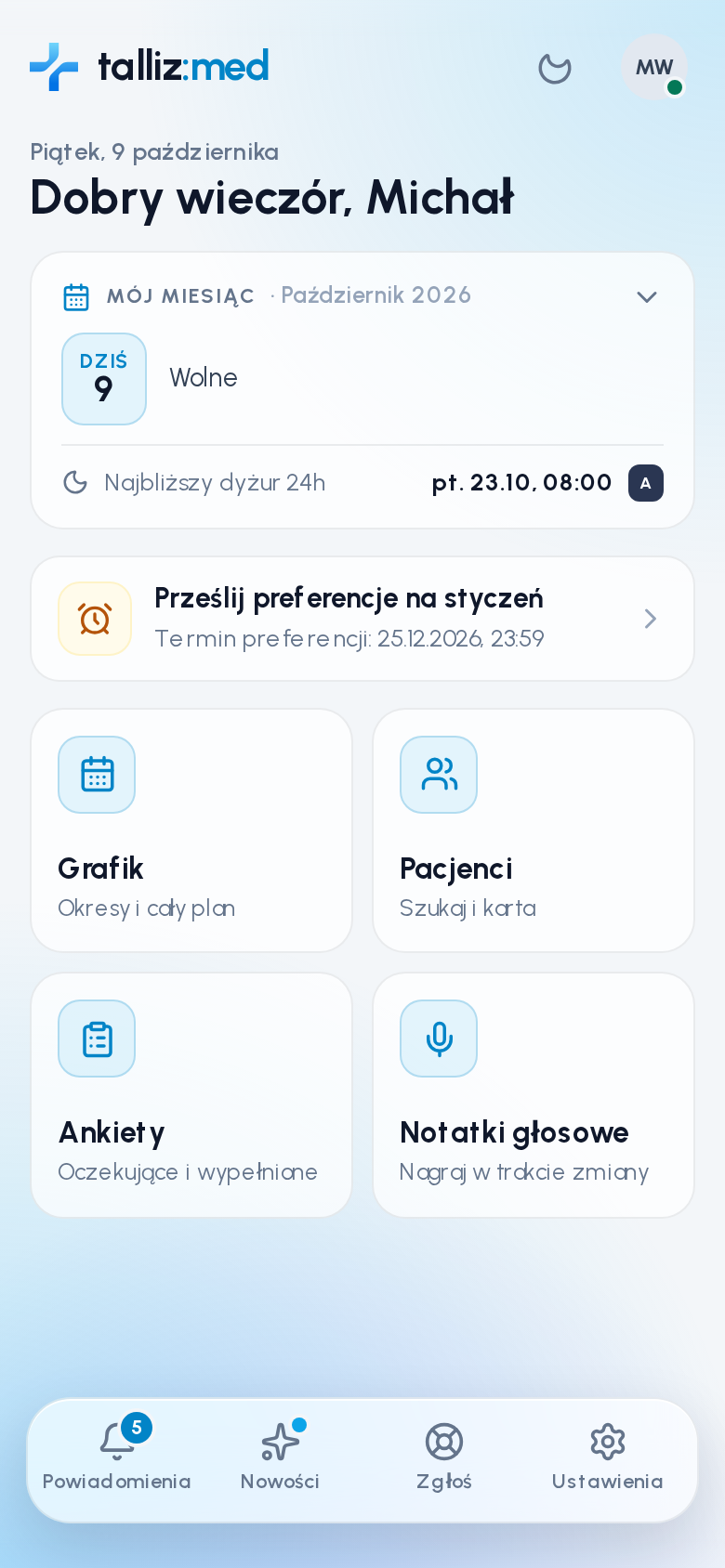 Ekran startowy aplikacji mobilnej talliz:med