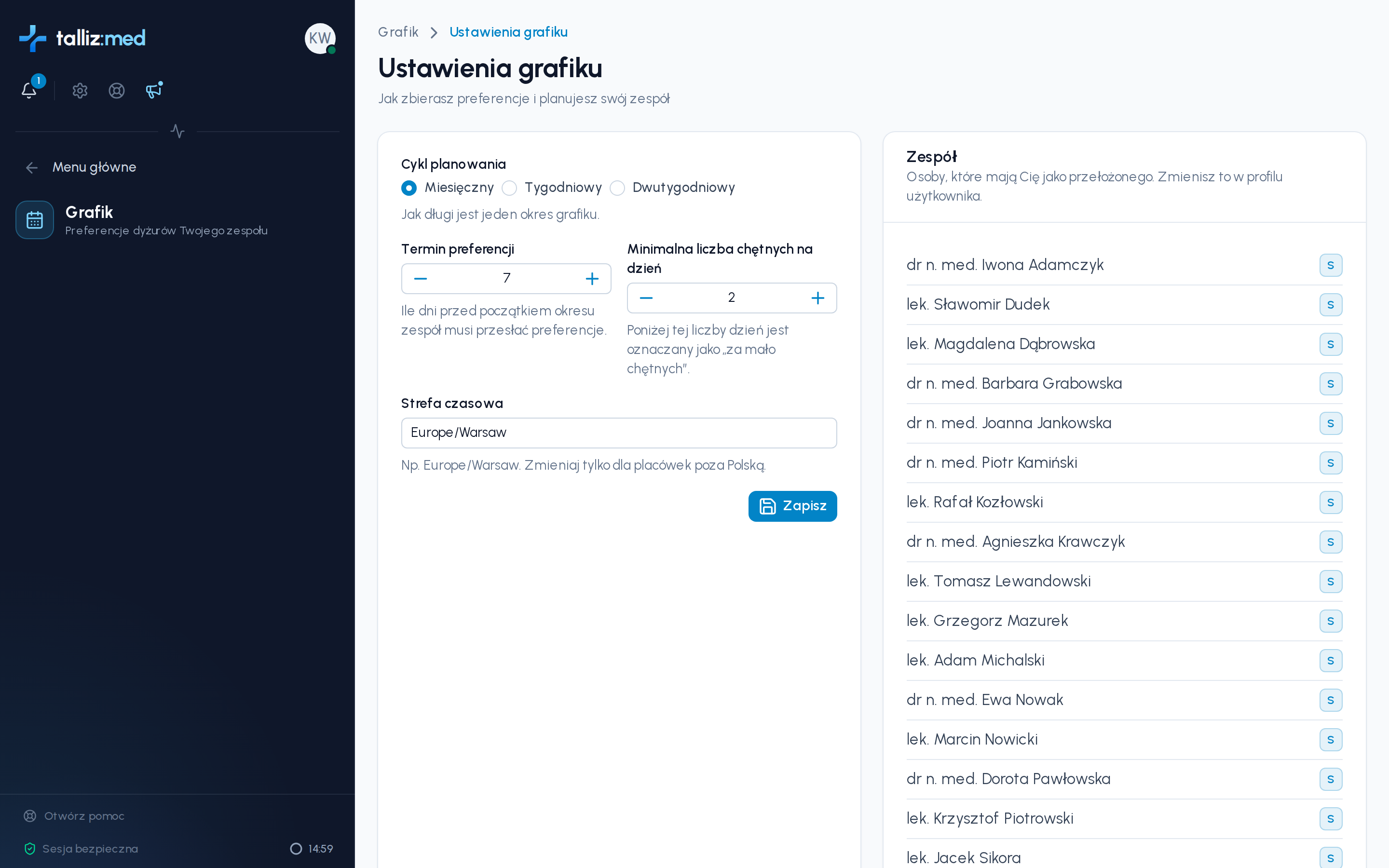 Ustawienia grafiku